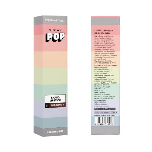 Image of SUGAR POP Liquid Lipstick - 01 Burgundy (Plum Red) - 2.5 ml - Velvet Matte Texture, Non-drying Formula, Transfer Proof, Long Lasting, Rich Hydrating Pigment l All Day Wear Lipstick for Women