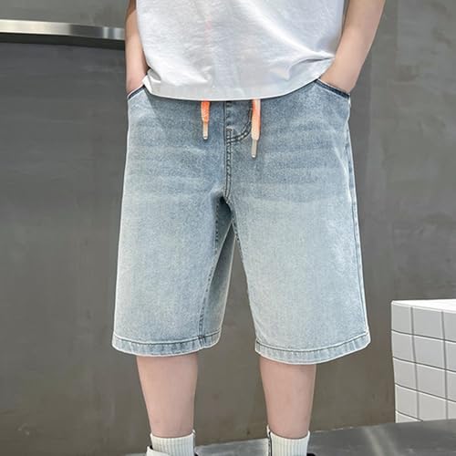 Big Boys Denim Half Pants Kids Boys Elastic Waist Jeans Adjustable Summer Wide Leg Wash Denim Shorts with Pocket2