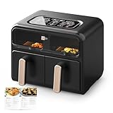 aeco FryQ ELITE Duo XL8 Heißluftfritteuse2 Kammern | Dual Zone Airfryer 8L gesamt | Mit Sichtfenster, 2400W Sync-Funktion & Touch-Display | Zum Braten, Backen, Grillen | Ideal für Familie & Meal Prep