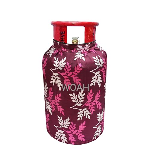 Image of Woah Cotton DustProof and Dustproof LPG Gas Cylinder Cover| Top Design Stain| Dust| DustProof PVC LPG Gas Cylinder Cover, Polyester Gas Tank Cover Fits StandardG (Pack of 2, Purple Leaf)
