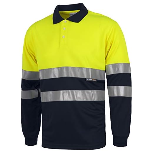 Work Team Polo Combinado Alta Visibilidad Manga Larga, Cintas Reflectantes Torso y Mangas. EN ISO 20471:2013 Hombre Amarillo A.V.+Marino X-Large