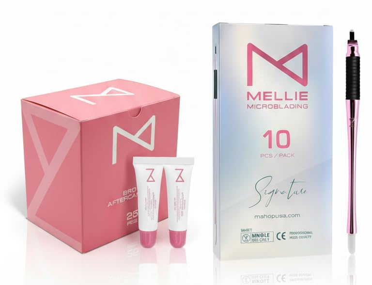 M Brow Eyebrows Aftercare Gel (Pack of 25) and Signature Microblading Pen (Pack of 10) Bundle | Soothes Skin, Enhances Pigment Retention, Disposable Sterilized Pens for Professionals