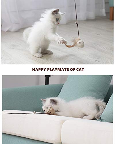 Cat Feather Tease Wand Toy Interactive Toys With Bell & 5 Feather Teaser Replacements Mouse Fish Birds & Ball For Cat Having Fun Exerciser Playing #TOP6