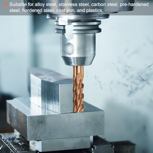Image of HARFINGTON Micro Grain Carbide Square End Mill 5 /16 inch x 25 /32 inch (8mm x 20mm) Cut 5 /16 inch (8mm) Shank 2-3 /8 inch (60mm) Length AlTiN Coated 4 Flutes Square Nose Cutter for Alloy Steel Hardened Steel