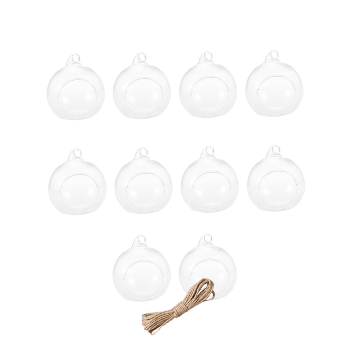 10 Stück Glas Dekoration Hängende Glaskugeln mit 9 Meter Hanfseile zum Hängen Schöne Glas Blumentöpfe und Kerzenhalter für Zuhause und Party