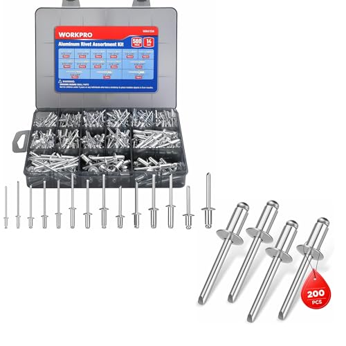 WORKPRO 500pcs Aluminum Blind Rivets & 1/4" x 1/2" Pop Rivets Assortment