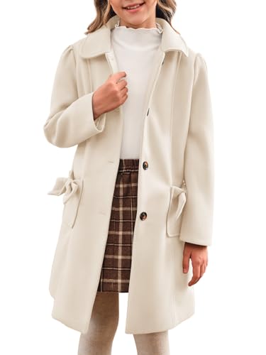 Meikulo Girls Single Breasted Dress Coat Kids Winter Outerwear Jackets Bowknot Pockets 5-14 Years