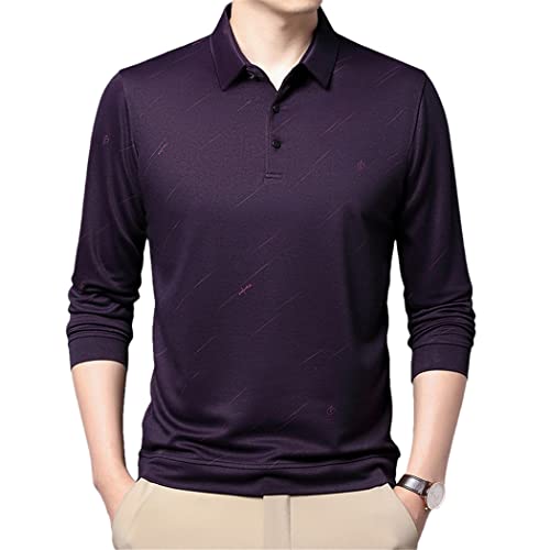 Polo homme manches longues violet chaud et fin avec col polo à revers confortable