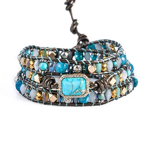 Image of YGLINE Boho Handmade Wrap Leather Tube Crystal Stone Bracelet for Women