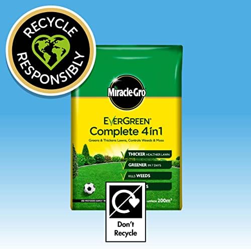 Miracle-Gro 15018 Evergreen Complete 4-in-1 Lawn Food - 200 m2, 7 kg, Lawn Food, Weed & Moss Control,
