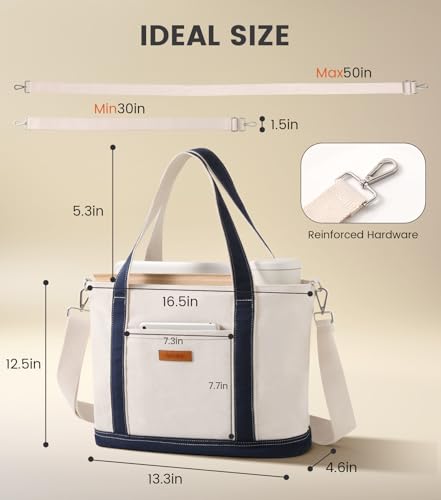 Aveniee Canvas Tote Bag with 10 Pockets & Zipper Large Tote Purse for Women Shoulder Handbag for Travel Work Laptop Books4