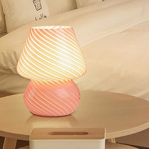 MLOQI Mushroom Table Lamp Aesthetic Glass Room Decor, Cute Night Light (Pink) - Image 2