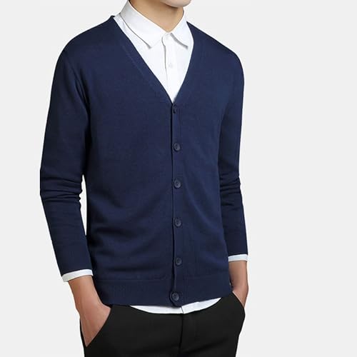 Mens Casual Comfortable Fit Sweaters V-Shaped Collar Soft Knitwear Button Threaded Elastic Cuffs Cardigan2
