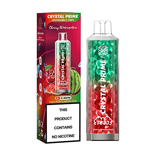 Crystal Prime 7000 Puffs Disposable Vape Pens Pod Starter Kit, 3D Shape E-Cigarettes, Rechargeable Draw-Activated Vape Pen, No Nicotine (Cherry Watermelon)