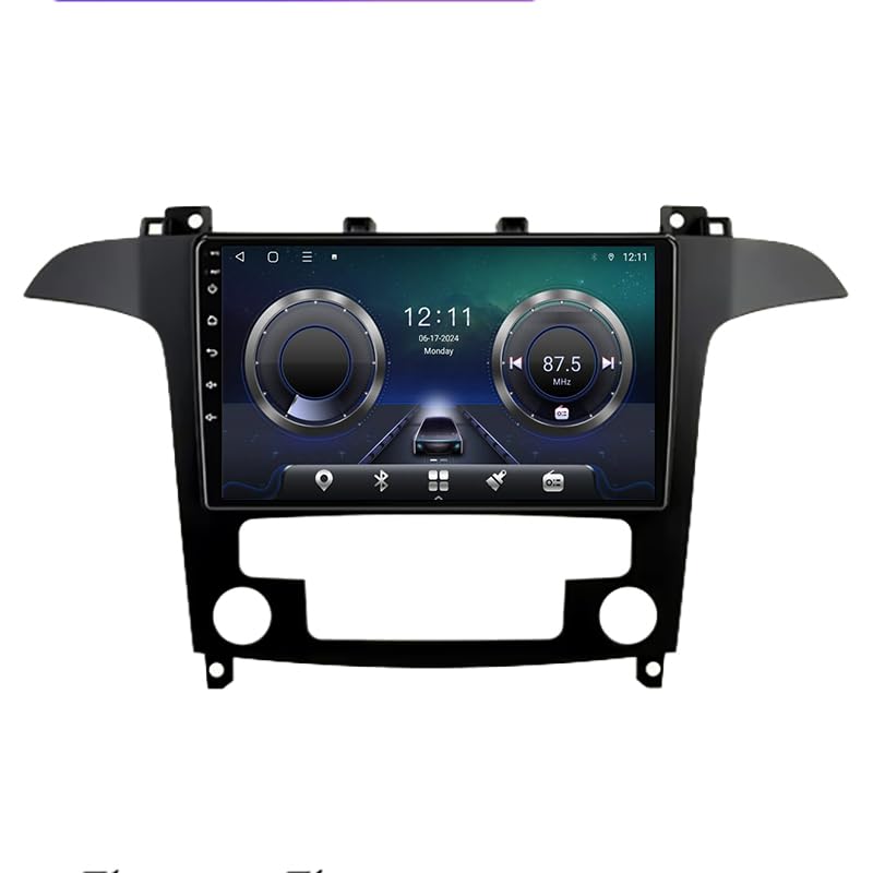 ZUBIX Android 15 Radio Coche con Pantalla Táctil 9 Pulgadas para Ford S-MAX 2006-2015 Navegación GPS Control del Volante 4G WiFi FM Am RDS Mandos Volante Bluetooth,8 Core 4G+WiFi 4G+64G