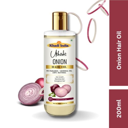 Image of Khadi Onion Hair Oil 200ml | Pure & Natural Oil for Hair Growth, Dry & Frizzy Hair | Non Sticky, Paraben & Mineral Oil Free | For All Hair Types | Daily Use for Men & Women