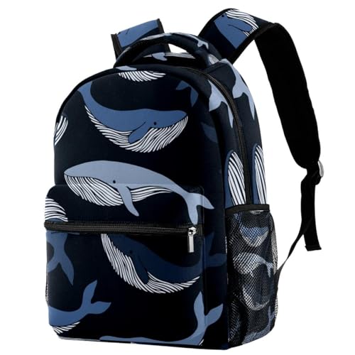 Sac à dos baleine marine bleu foncé pour école et voyage 29x20x40cm
