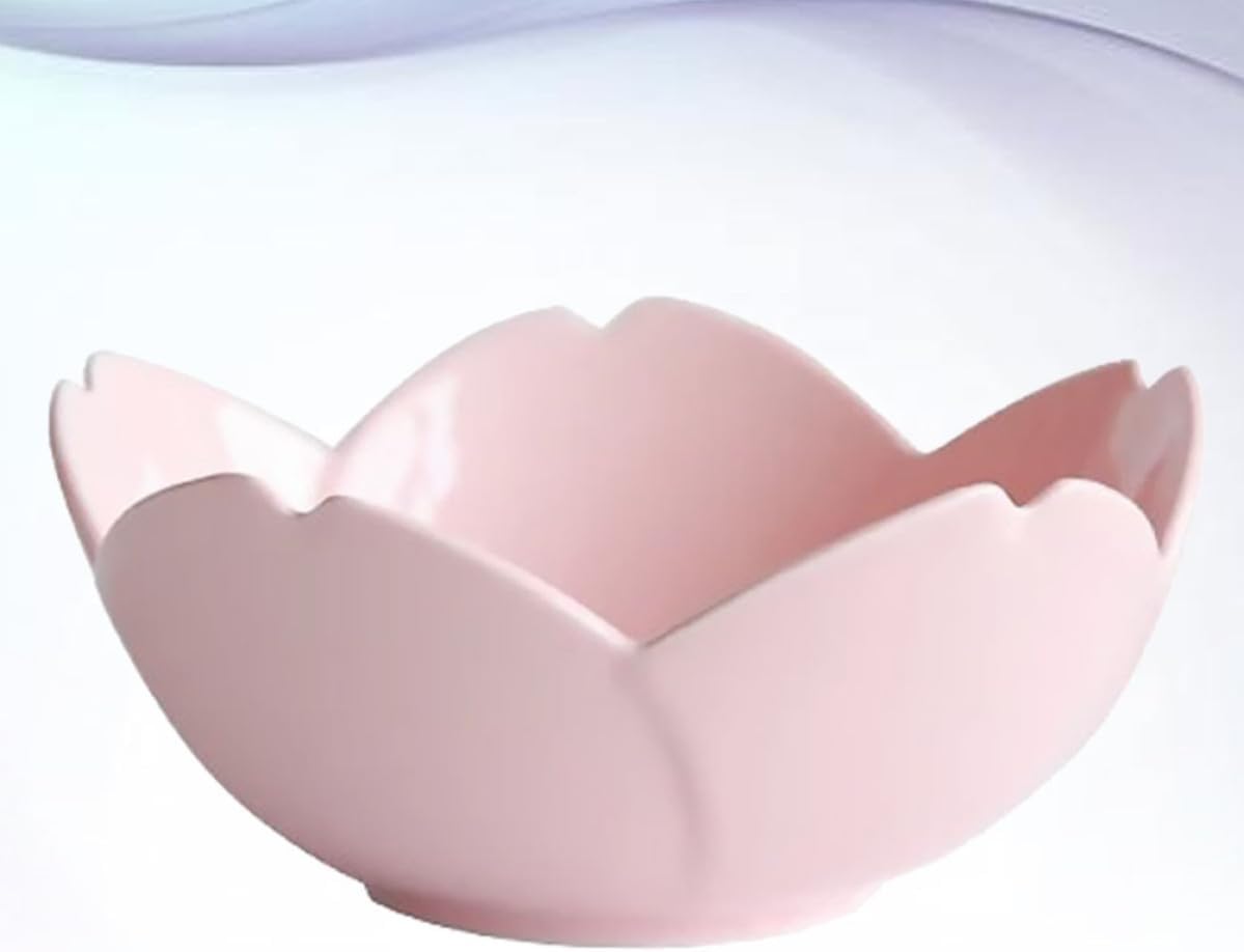 Garneck Pink Flower Shaped Ceramic Blossom Bowl for Salad and Fruit Serving