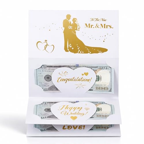 Wedding Card For Bride And Groom Mr And Mrs Gifts Gold Foil Style Happy Wedding Money Envelope For Cash Gifts Money Card Holder With 6 Slots And Envelope Keepsake Gift to Couple New Mr Mrs