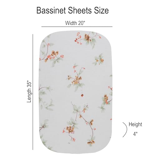 Image of Onacosht Muslin Bassinet Sheets 3 Pack, 35 inchx20 inch, Green and Botanical | Compatible with AMKE 3-in-1, MiClassic, Uiuwoo, Foalom, YADAQE, Milliard & TCBunny Bassinets, baby unisex, 100% cotton