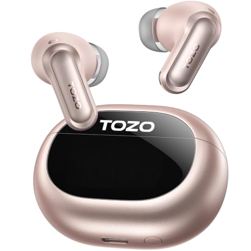 Image of TOZO NC20 Active Noise Cancelling Wireless Earbuds LDAC Hi-Res Bluetooth | 6 Mics AI Call Ear Buds 80H Playtime, Dual Pairing, 32 EQ via App, IPX8 Waterproof, Wireless Charging Case Titanium Pink
