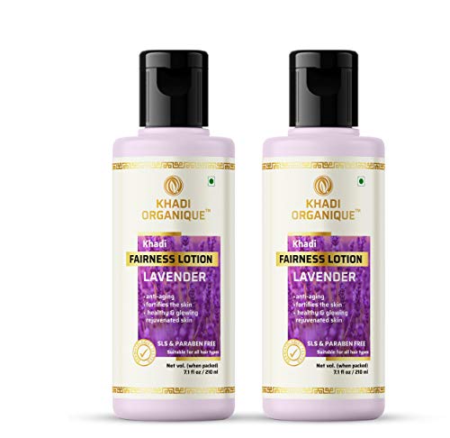 Image of Khadi Organique Lavender Fairness Lotion for Face & Body, Reduces Acne & Inflammation, Enhances Skin Glow, Hydrates & Nourishes with Lavender, Apricot, Blueberry & Cherry, 210ml (Pack of 2)
