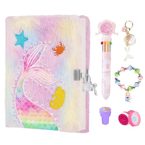 Diario con lucchetto per ragazze, quaderno con lucchetto - Blocco note creativo della sirena Notebook sirena | Simpatico diario segreto A5, diario sfumato tie-dye per bambini, ragazze, adulti e donne