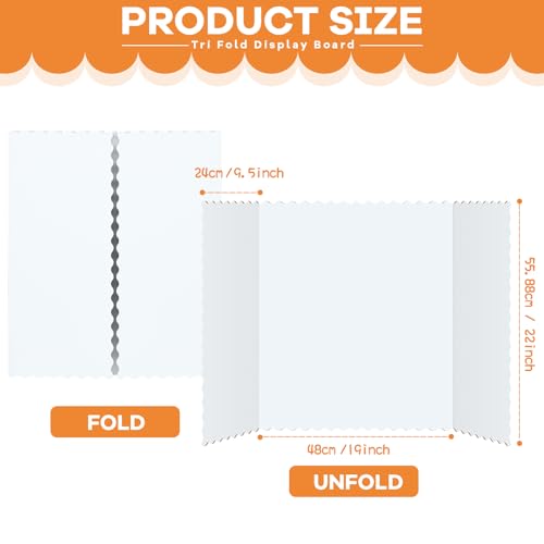 Image of Henoyso 12 Pcs 22 x 38 Inch White Tri Fold Poster Board Bulk for Display | Science Fair Project, Classroom Display Paperboard, Single Wall Build, Lightweight Presentation Board, 3 Panels