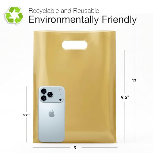 Image of Choice Marts 100 Gold Plastic Bags With Handles 9x12 Merchandise Bags