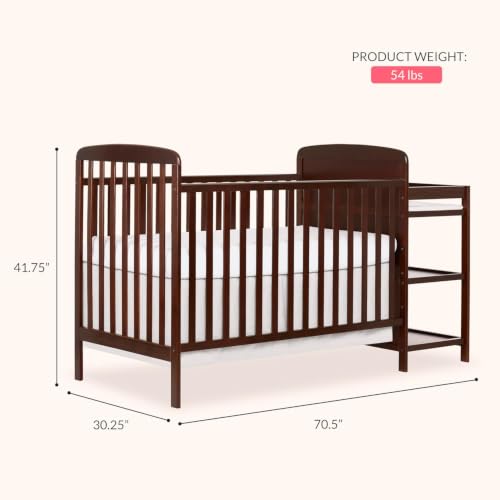 Image of Dream On Me Anna 3-in-1 Full-Size Crib and Changing Table Combo in Espresso, Greenguard Gold Certified, Non-Toxic Finishes, Includes 1 inch Changing Pad, Wooden Nursery Furniture