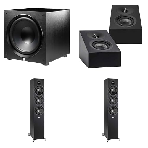ELAC DF63-BK - Debut 3.0 6.5" Floor Speaker - Black (Pair), DA43-BK Debut 3.0 - DA43-BK Atmos/On Wall Speaker, PS500 Subwoofer
