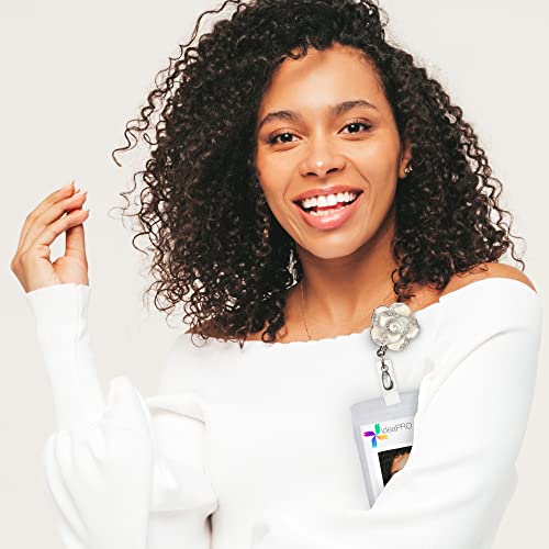 Boojee Beads Retractable Badge Holder 32" Fashionable Badge Reels Retractable For Office Workers Teachers Students Nurses With 360° Swivel Alligator Clip Cute Badge Reel (Cream Rose) #TOP1