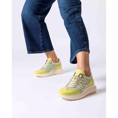 Wonders Para Mujer. A-4001 Zapatillas Azure Amarillo (37), Piel, 3 A 5Cm, Cordones, Casual - 2