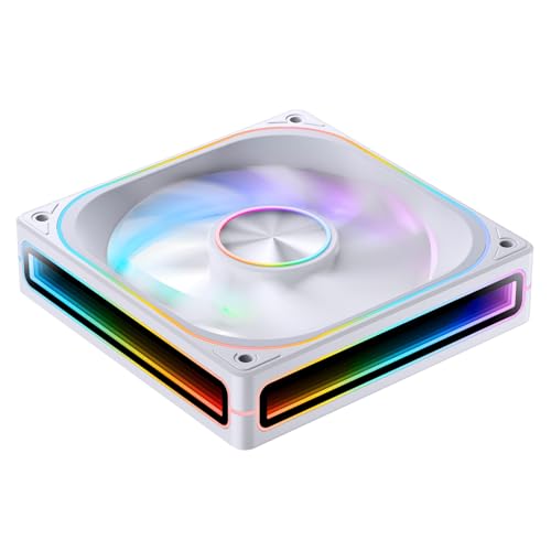 Image of JONSBO ZA-120WR (Reverse) PC Case Fan, Reverse Blade,Silent Computer ARGB Fan with 4-Sides Infinity Mirror 1800RPM, PWM Integrated M&F Head,Aluminum Nameplate, 28MM Thick,White