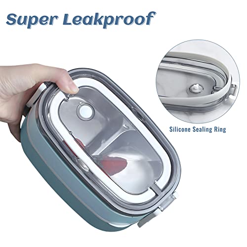 Image of 2 Tier Bento Box Lunch Box for Adults and Kids, Leakproof Bento Lunch Box with 3 Compartments and Cutlery (Spoon & Fork), Portable Adult Lunch Box with Lunch Bag for Work Office School