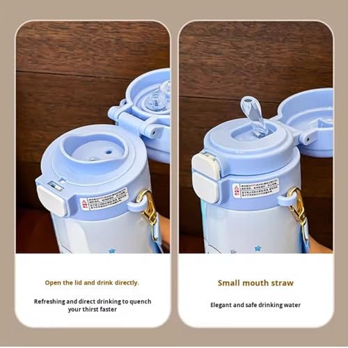 Image of Kids Premium Water Bottle with Straw & Spout | Stainless Steel Water Bottle & Leak-Proof Flip Lid | Portable & Durable Design for School & Travel (480ml) (Violet-Blue)
