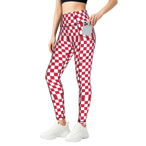 Pantalones de yoga con bolsillo rojo y blanco leggings de entrenamiento para mujer WBQLSL
