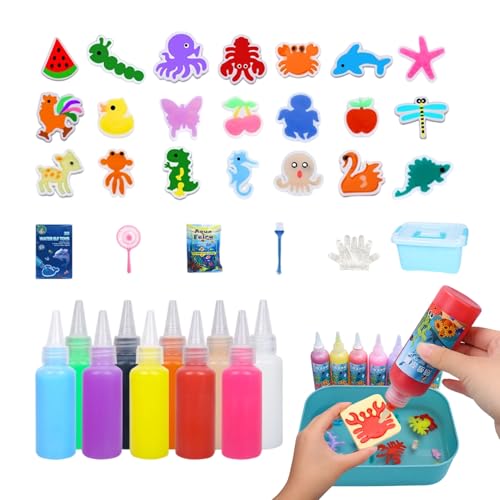 Kit Giocattolo Elfo Magico d'Acqua, 10 Gel e 12 stampis, Gel Magico elfo Animali Acquatici per Bambini 3+, Divertente Giocattolo Sensoriale Squishy per bombonieres, Regalo di Compleanno
