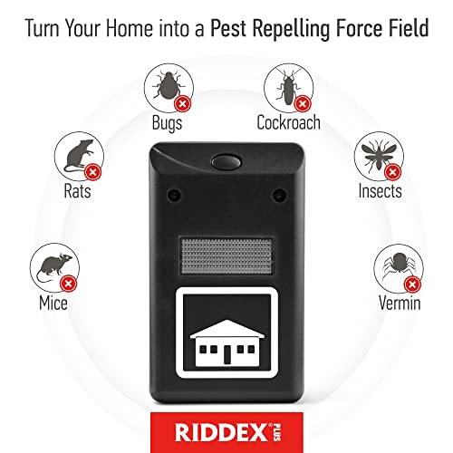 RIDDEX Plus Insect Repellent - Plug in, Mouse Deterrent - Pest Control for Defense Against Rats, Mice, Roaches, Bugs and Insects - Pests Repellents | Black
