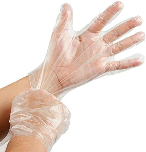 500 Large Size Disposable Poly Gloves, Powder Free, Smooth Touch, Food Service Grade, Polyethylene, Non-Sterile