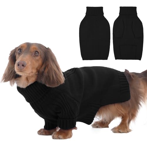 IECOii Dachshund Sweater,Turtleneck Dog Sweater for Small Medium Dogs Girl Boy,Stretchy & Breathable,Warm Knitted Pullover Coat,High Neck Knitwear for Cold Weather Indoor & Outdoor Wear (Bla