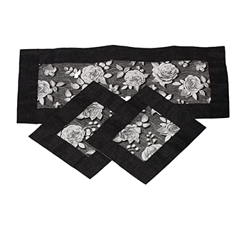  Russo Tessuti Tris Centri Centrini Centro Runner Rose Clara Tavola Mobile Colori Brillanti-Nero