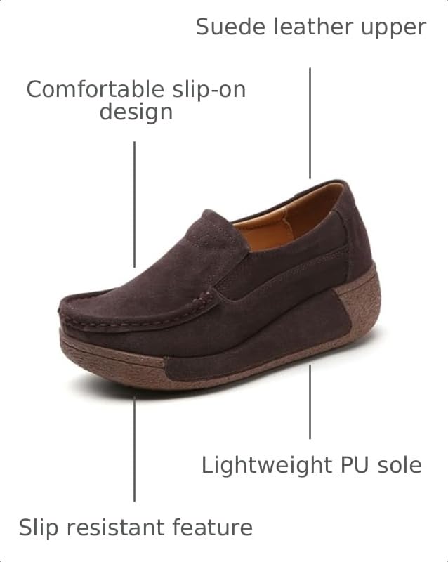 Image of YING LAN Women's Suede Platform Wedge Slip On Loafers Shoes