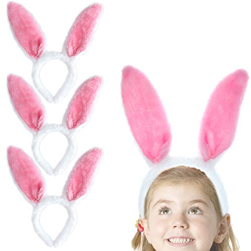 GiftExpress 4 Pcs Plush Easter Bunny Ear Headband, Easter Bunny Ears Hairbands, Easter Rabbit Headband, Fuzzy Rabbit Ears Headband for Party Favors, Cosplay Costume, Hair Accessory Pink