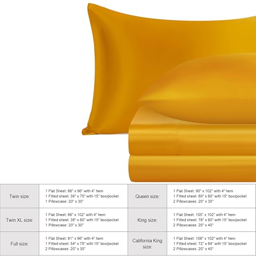 NTBAY Twin Satin Sheet Set, 3 Piece, Gold - image 6