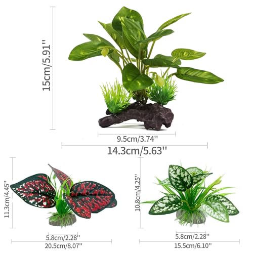 Moonorange Reptile Artificial Plants, Terrarium Plants Decorations Supplies, Aquarium Fish Tank Plant, Amphibian Habitat Hideout Tank Accessories(M Set-4pcs/E)