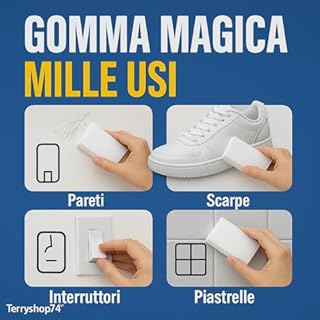 Terryshop74® Gomma Magica Mille Usi – 2 Spugne Rimuovi Macchie senza Detergenti per Pareti, Scarpe, Parquet, Piastrelle, Interruttori e Superfici Domestiche – Spugna Magica Abrasiva