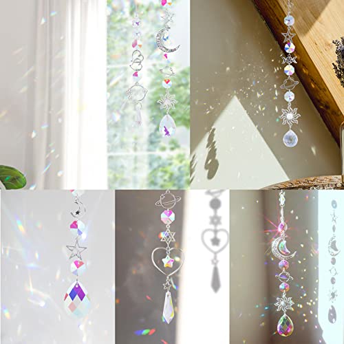 Colorfu Crystal Suncatchers, RIFNY Hanging Crystals Sun Catcher with Chain, 8 Pcs Glass Ornament Beads Ball Prisms Pendant Rainbow Maker for Window Home Office Garden Curtain Wedding Decoration
