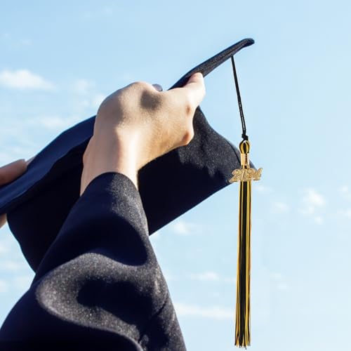 Borlas de graduación amarillas HINTRMENT de poliéster para gorros, 12 uds 5