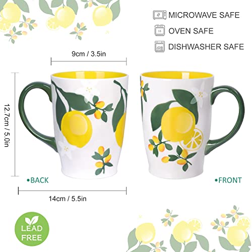 NymphFable Tazas para Cafe de Cerámica 20 oz tazas de Limón 100% Pintado a Mano Mejor Regalo - Imagen 6